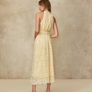 Pearl by Lela. Medallion Eyelet Halter Midi Dress. Yellow. Worn once. Size 8!